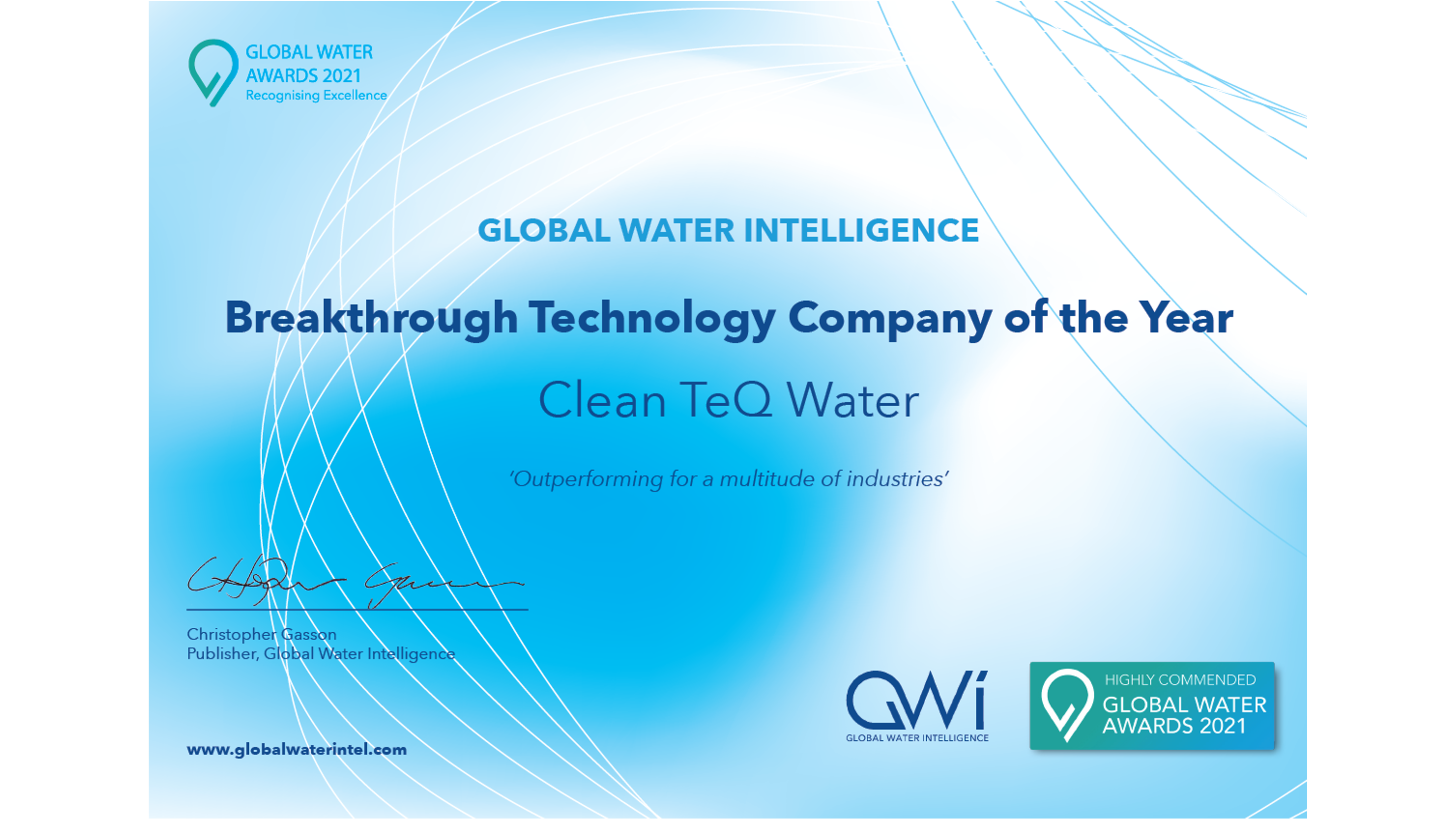 Clean TeQ Water Receives Highly Commended Award
